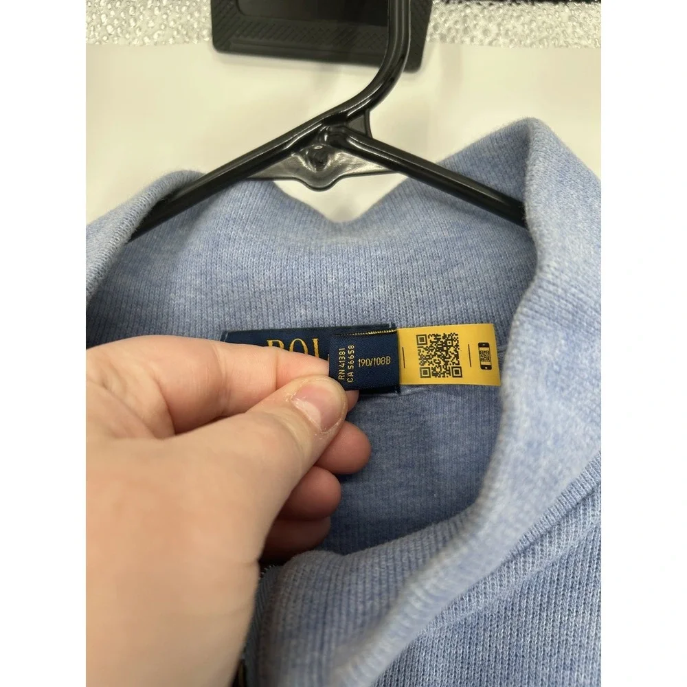 Polo Ralph Lauren‎ Sweater Leather Tab Quarter 1/4 Zip Pullover Light Blue 2XL